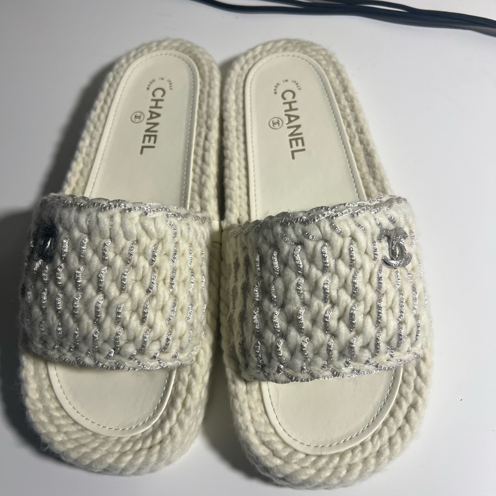 Braided knit chanel Mules ecru